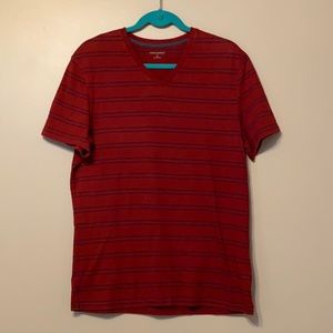 Banana Republic Red Striped V Neck Tee, Medium